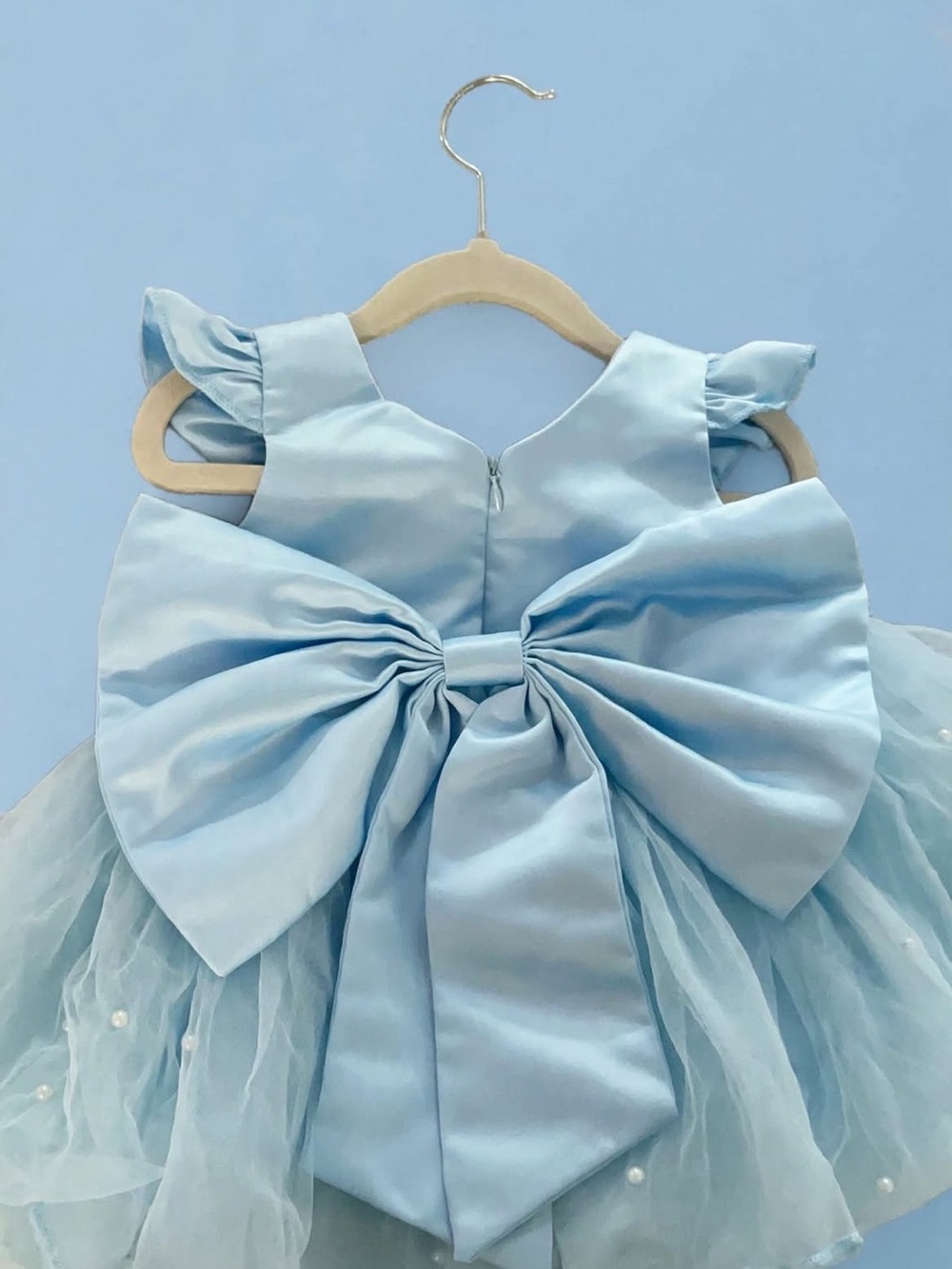 SHEIN Light Blue Satin Bow Tulle Party Dress